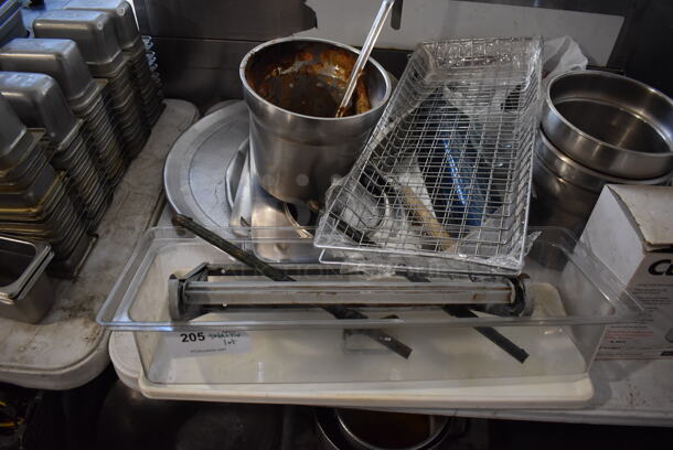 ALL ONE MONEY! Tabletop Lot of Various Items Including Stool Seats, Metal Bins, Poly Bins, Cuisinart Food Processor, Stainless Steel Drop In Bins - Image 4 of 12