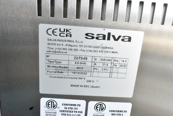 BRAND NEW! 2022 Salva 2010 KX-9+H Stainless Steel Commercial Countertop Electric Powered Convection Oven. Does Not Have Pan Rack. 208-240 Volts, 3 Phase. - Image 6 of 6