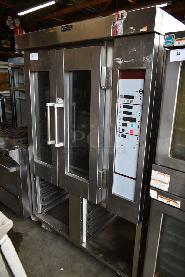 Baxter Stainless Steel Commercial Electric Powered Floor Style Mini Rotating Rack Oven on Double Pan Rack w/ Commercial Casters. 250 Volts, 3 Phase.  - Image 1 of 10