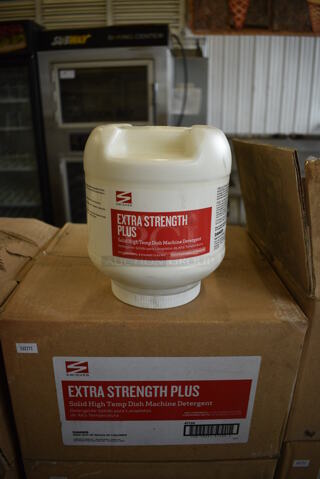 18 Boxes of 4 BRAND NEW Swisher Extra Strength Plus Solid High Temp Dish Machine Detergent. Total of 71 Containers. 6x6x8. 18 Times Your Bid!