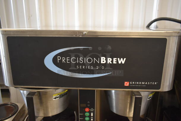 2014 Grindmaster P-430 Stainless Steel Commercial Countertop Dual Coffee Machine w/ Hot Water Dispenser, 2 Satellite Servers and 2 Metal Brew Baskets. 120/240 Volts, 1 Phase.  - Image 3 of 9