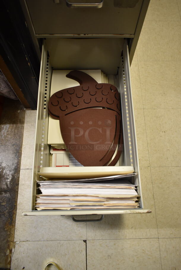 Hon Tan Metal 2 Drawer Filing Cabinet w/ Contents. (dish room) - Image 5 of 5
