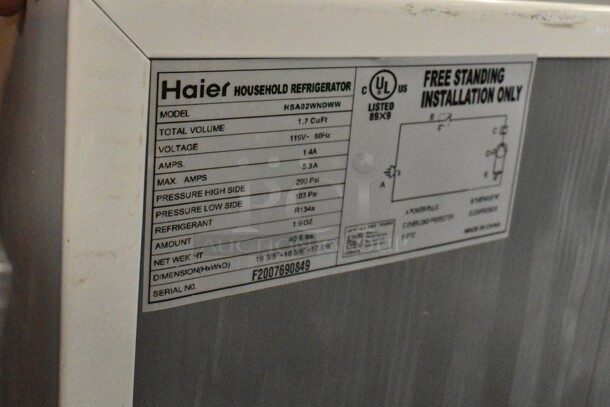 Haier HSA02WNDWW Metal Mini Cooler. 115 Volts, 1 Phase. Tested and Powers On But Does Not Get Cold - Image 5 of 5