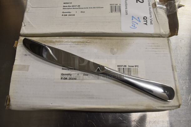 24 BRAND NEW IN BOX! Winco 0037-08 Stainless Steel Venice Dinner Knives. 9