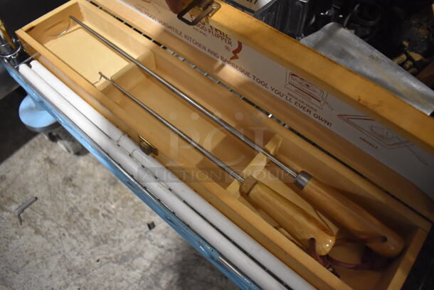 ALL ONE MONEY! Tier Lot of Various Items Including Chafing Dish Frames, Brew Basket, Utensils and Pig Tail Food Flipper  - Image 7 of 7