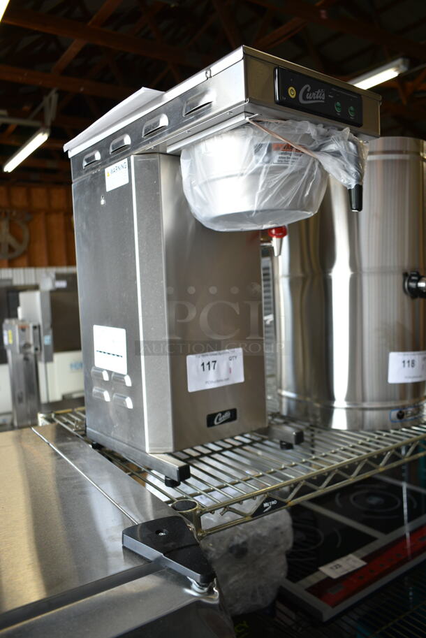 BRAND NEW SCRATCH AND DENT! Curtis TLP12A19 Stainless Steel Commercial Countertop Coffee Machine w/ Hot Water Dispenser and Metal Brew Basket. Does Not Have Drip Tray. 120 Volts, 1 Phase.  - Image 3 of 4