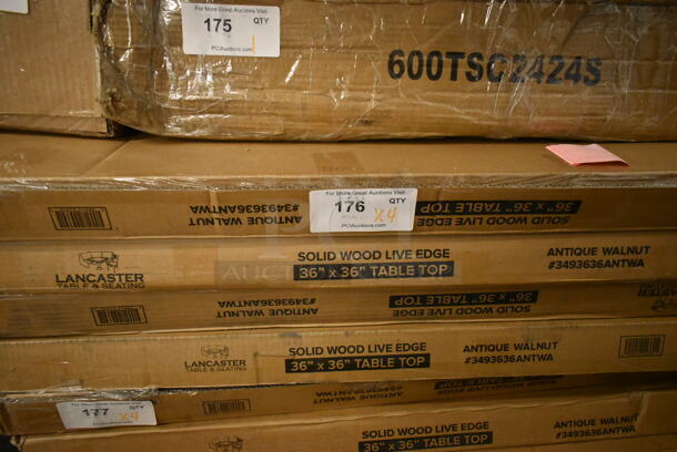 4 BRAND NEW SCRATCH AND DENT! Lancaster Table & Seating 3493636ANTWA 36" x 36" Solid Wood Live Edge Table Top with Antique Walnut Finish. 4 Times Your Bid! - Image 2 of 4