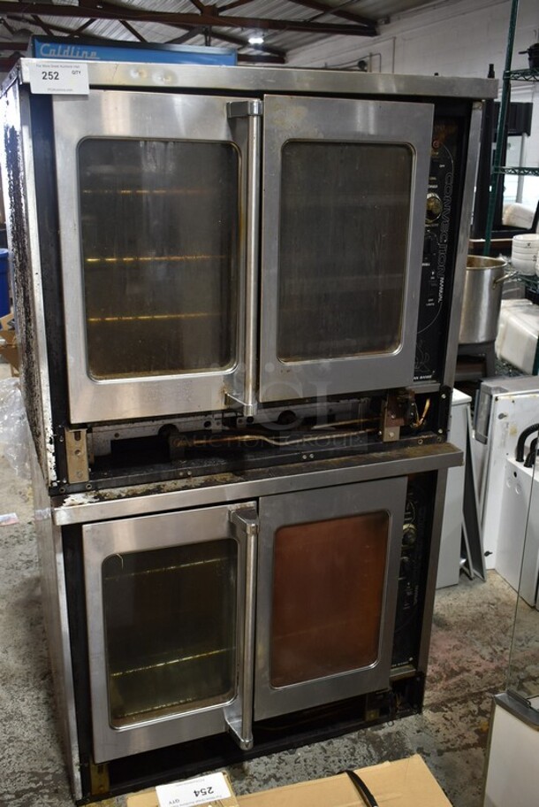 2 American Range Stainless Steel Commercial Natural Gas Powered Full Size Convection Ovens w/ View Through Doors and Metal Oven Racks. 2 Times Your Bid!