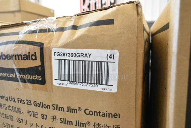 3 Boxes of 4 BRAND NEW SCRATCH AND DENT! Items; 1 Box Rubbermaid FG267360BLA Slim Jim Black Drop Shot Rectangular Trash Can Lid, 2 Box Rubbermaid FG267360GRAY Slim Jim Gray Drop Shot Rectangular Trash Can Lid. 3 Times Your Bid!  - Image 3 of 5