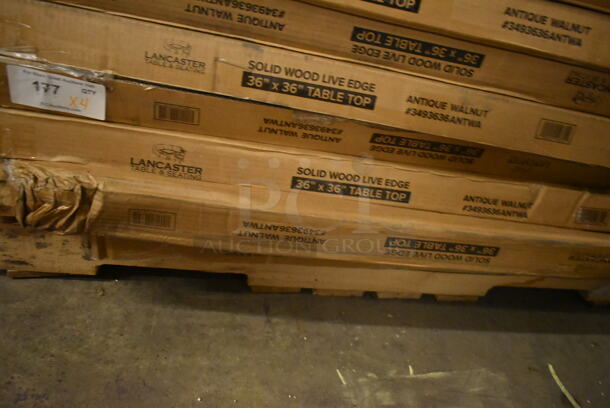 4 BRAND NEW SCRATCH AND DENT! Lancaster Table & Seating 3493636ANTWA 36" x 36" Solid Wood Live Edge Table Top with Antique Walnut Finish. 4 Times Your Bid! - Image 2 of 4