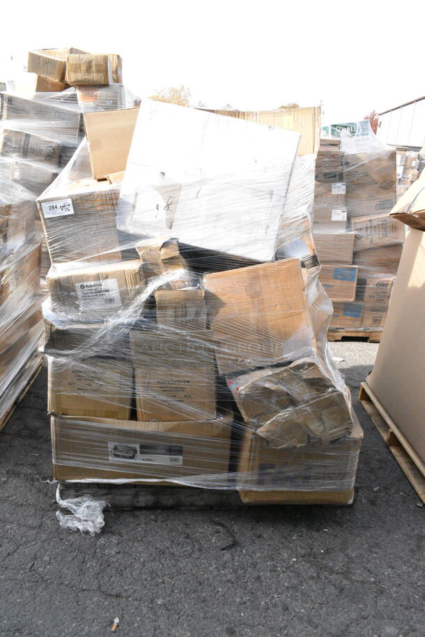 23 BRAND NEW Boxes Including 2 Box 176IB100 Baker's Lane 6.3 Gallon / 100 Cup Shelf Ingredient Bin with Flip Lid, Label Sheet, and Scoop, Libbey 5260 60 oz. Glass Pitcher - 6/Case. 23 Times Your Bid!  - Image 1 of 4