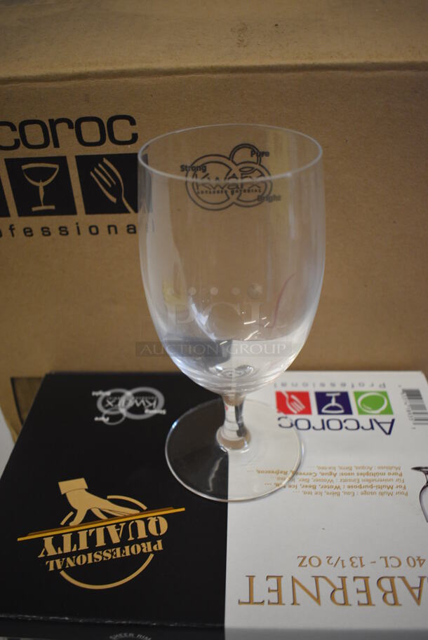 24 BRAND NEW IN BOX! Arcoroc 13.5 oz Wine Glasses. 3x3x6.5. 24 Times Your Bid!