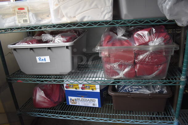 ALL ONE MONEY! Lot of 4 Tiers Worth of Various Items Including Tablecloths! Does Not Include Shelving Unit - Image 4 of 12