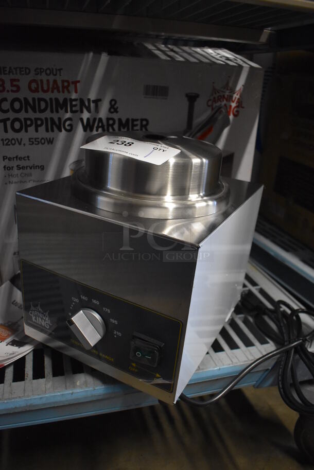 BRAND NEW IN BOX! Carnival King 382HSPW35 Stainless Steel Commercial Countertop Electric Powered 3.5 Qt. Warmer with Heated Spout and Pump. 120 Volts, 1 Phase. 9x17x12. Tested and Working! - Image 2 of 8