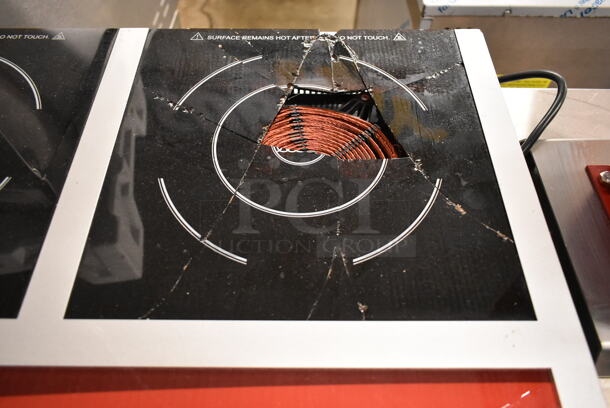 BRAND NEW SCRATCH AND DENT! 2023 Avantco 177IC18DB Stainless Steel Commercial Countertop Electric Powered 2 Burner Induction Range. See Pictures for Right Burner Damage. 120 Volts, 1 Phase.  - Image 4 of 5