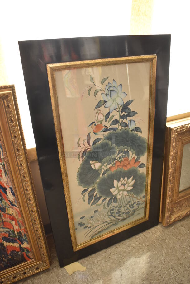 Framed Asian Style Picture of Lotus Flowers. - Image 2 of 5