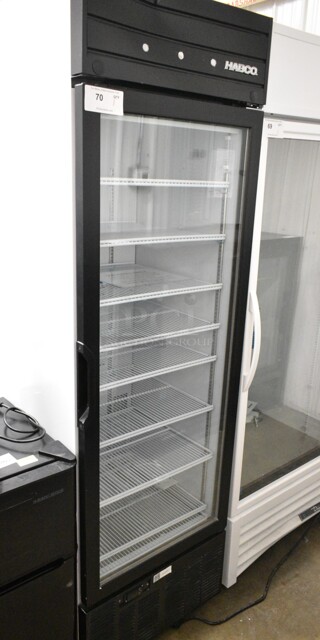 2019 Habco SE18 Metal Commercial Single Door Reach In Cooler Merchandiser w/ Poly Coated Racks. 115 Volts, 1 Phase. Tested and Working!