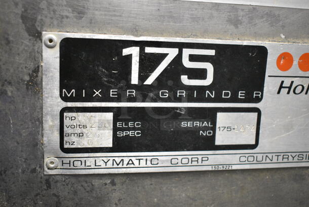 Hollymatic 175 Metal Commercial Floor Style Meat Mixer Grinder on Commercial Casters. 230 Volts.  - Image 7 of 8