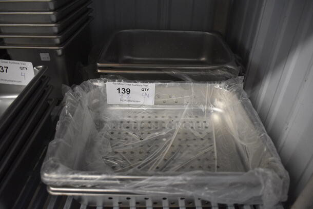 4 Stainless Steel Perforated Half Size Drop In Bins. 1/2x2.5, 1/2x4. 4 Times Your Bid!