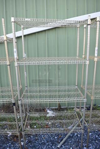 Gold Finish 4 Tier Wire Shelving Unit. BUYER MUST DISMANTLE. PCI CANNOT DISMANTLE FOR SHIPPING. PLEASE CONSIDER FREIGHT CHARGES. 36x21x75