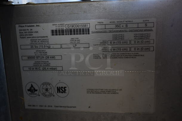 2019 Pitco Frialator 35C+S Stainless Steel Commercial Floor Style Propane Gas Powered Deep Fat Fryer on Commercial Casters. 90,000 BTU. - Image 6 of 6