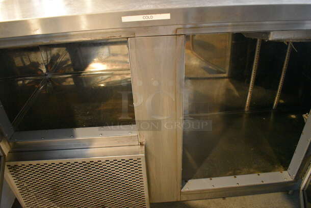 CustomCool Stainless Steel Commercial Work Top 4 Door Cooler w/ Backsplash. 96.5x24.5x45. Tested and Powers On But Does Not Get Cold - Image 4 of 6
