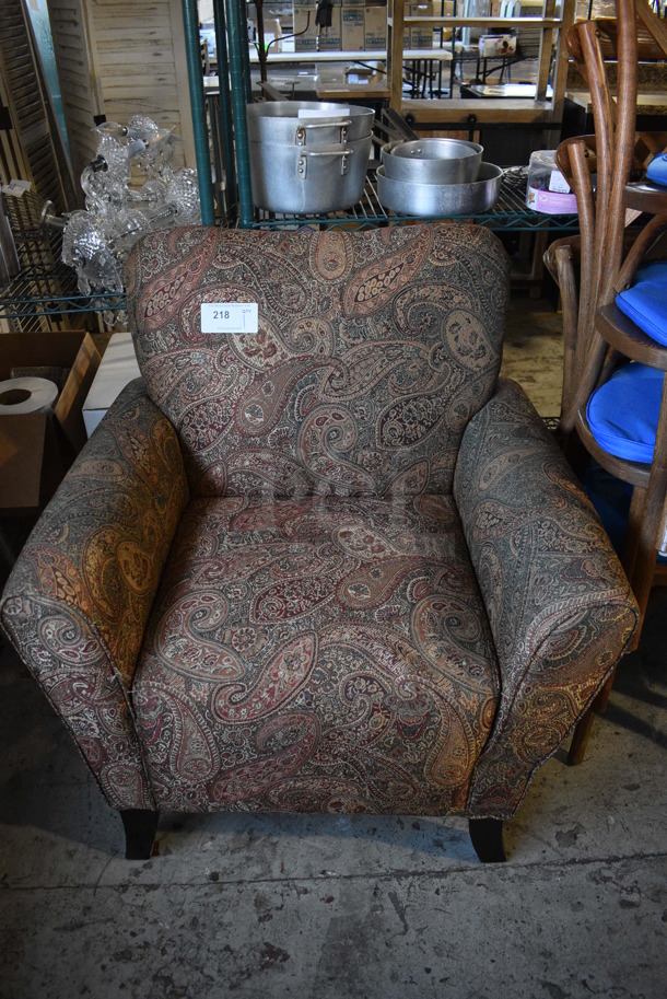 Brown Patterned Chair w/ Arm Rests. 33x28x37 - Image 1 of 3