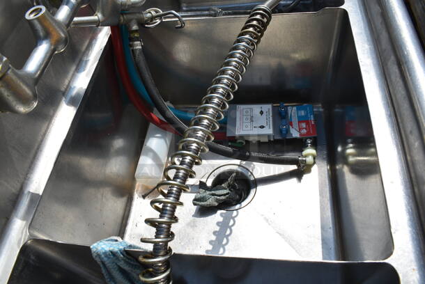 Stainless Steel Commercial 3 Bay Sink w/ Dual Drain Boards, Faucet, Handles and Spray Nozzle Attachment.  - Image 5 of 11