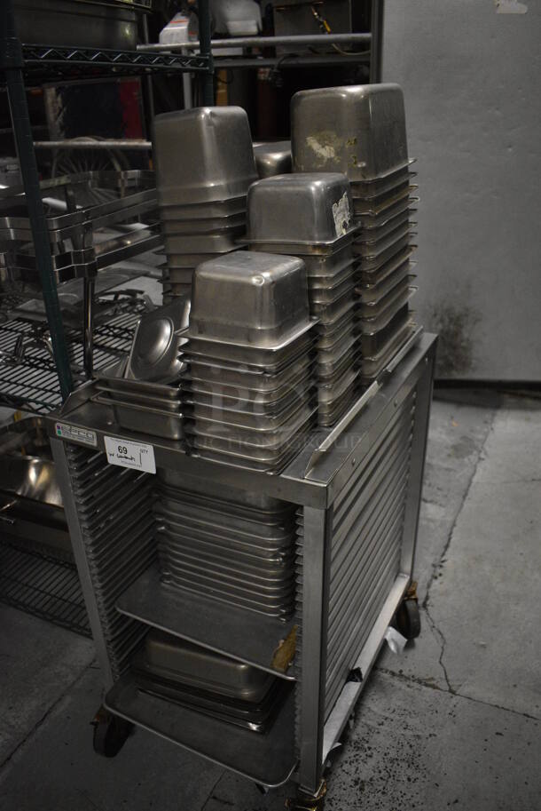 Epco Metal Commercial Pan Transport Rack w/ Various Stainless Steel Drop In Bins Including 1/6x4, 1/6x6, 1/9x4, 1/3x6, 1/2x4. 21x27x36. BUYER MUST REMOVE. (kitchen) - Image 2 of 9