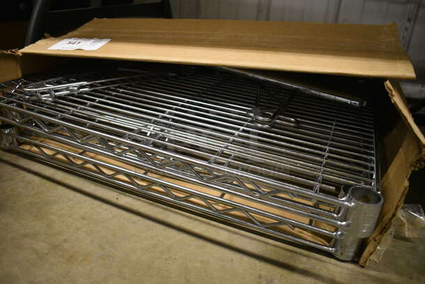 ALL ONE MONEY! Lot of 3 Chrome Finish Shelves w/ 4 Poles. 30x24x1.5 - Image 2 of 3