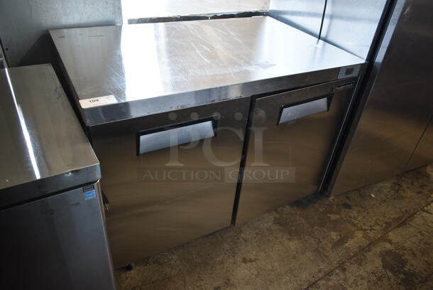 BRAND NEW SCRATCH AND DENT! Bluelinetech BUC48FA Stainless Steel Commercial 2 Door Undercounter Freezer on Commercial Casters. 115 Volts, 1 Phase. Tested and Working! - Image 1 of 7