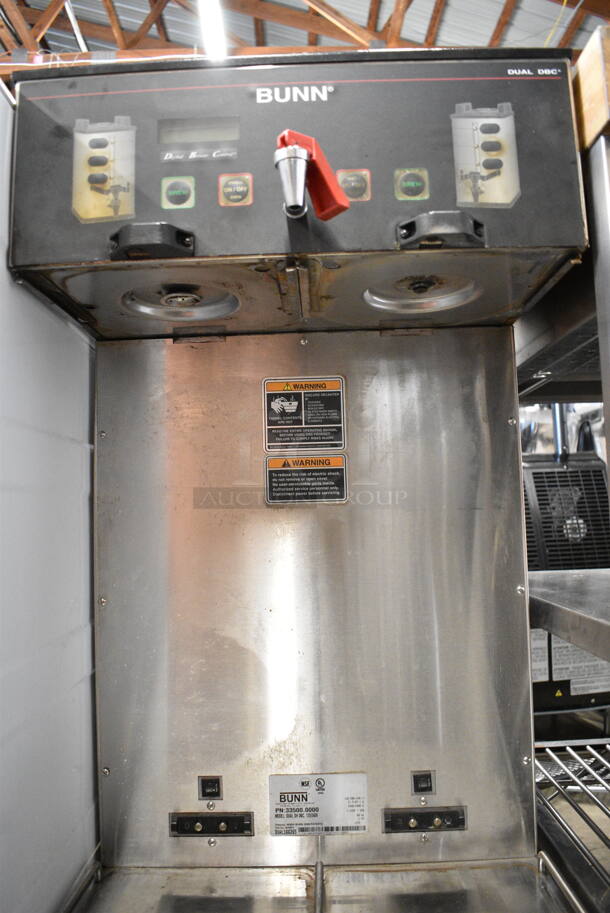 2015 Bunn DUAL SH DBC Stainless Steel Commercial Dual Coffee Machine w/ Hot Water Dispenser, 2 Satellite Servers and 2 Metal Brew Baskets. 120/208-240 Volts, 1 Phase.  - Image 4 of 8