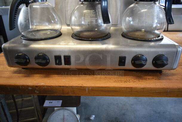 Bunn Stainless Steel Commercial Countertop 5 Burner Coffee Machine w/ Metal Brew Basket and 3 Coffee Pots. - Image 3 of 7