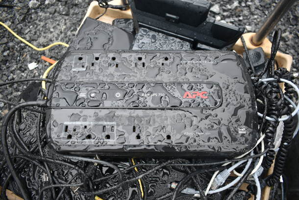 Tan Poly Dish Caddy Dolly w/ Push Handle and Contents Including Uninterruptible Power Supply on Commercial Casters. - Image 5 of 6