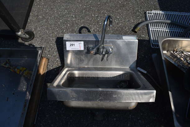 Stainless Steel Commercial Single Bay Wall Mount Sink w/ Faucet and Handles. 17.5x15.5x19