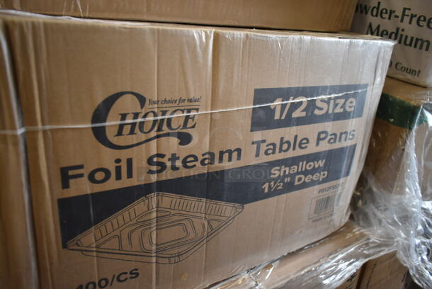 PALLET LOT of 32 BRAND NEW Boxes Including 760SOUP16WPA Choice 16 oz. White Double Poly-Coated Paper Food Cup with Vented Paper Lid - 250/Case, 612FS1212 Choice Half Size Foil Steam Table Pan Shallow 1 1/2" Depth - 100/Case, 3 Box LKC16/24FX Fabri-Kal LKC16/24FX Kal-Clear / Nexclear 12 / 14, 16 / 18, 20, and 24 oz. Clear Plastic Flat Lid with Straw Slot - 1000/Case, 4 Box 395TO961 EcoChoice 9" x 6" x 3" Compostable Sugarcane / Bagasse 1 Compartment Take-Out Container - 200/Case, 2 Box Noble Medium Gloves, 2 Box Lavex C Fold Towels, Bakers Mark 10" Cake Circles, Various Choice Portion Cups, 4 Box 130TONG9HDBK Visions 9" Individually Wrapped Extra Heavy-Duty Black Disposable Polypropylene Tongs - 24/Case. 32 Times Your Bid!  - Image 3 of 12