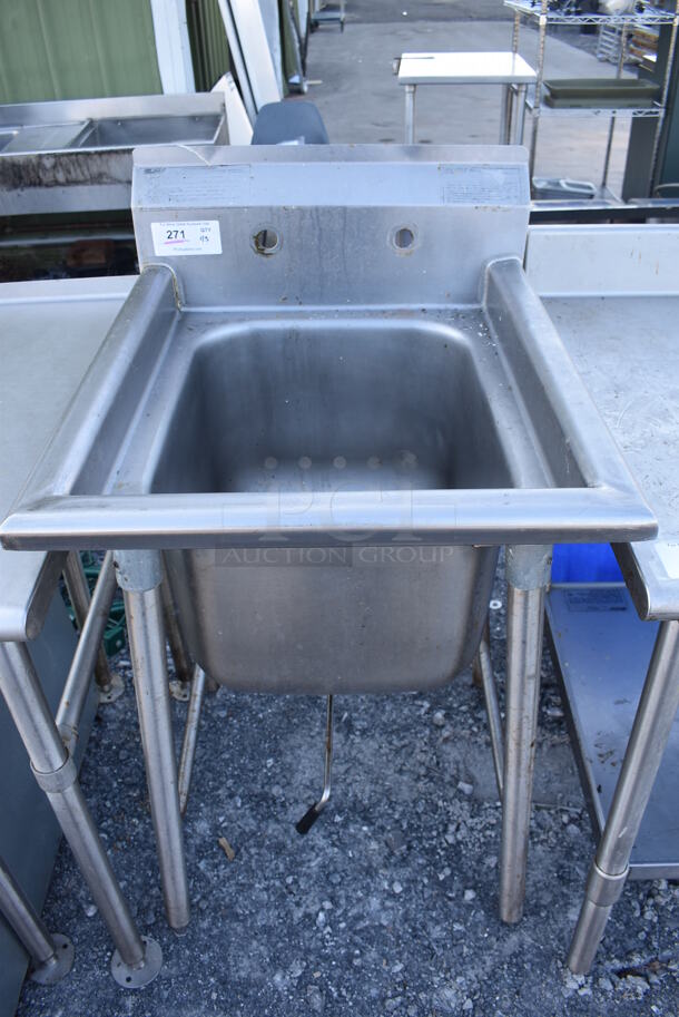 Eagle Stainless Steel Commercial Single Bay Sink. 23x28x44