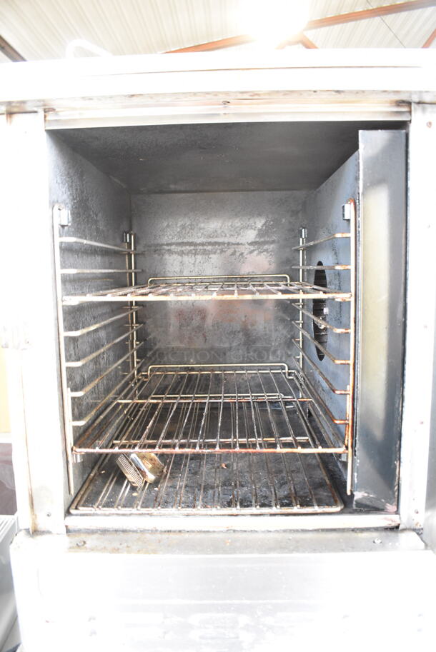 Blodgett Stainless Steel Commercial Natural Gas Powered Half Size Convection Oven w/ View Through Door, Metal Oven Racks, Thermostatic Controls and Equipment Stand on Commercial Casters.  - Image 6 of 7