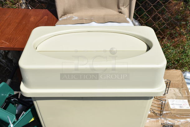 4 BRAND NEW SCRATCH AND DENT! Items Including 475WH23BG Lavex 23 Gallon Beige Slim Trash Can, 164VYBARSTES Lancaster Table & Seating Vineyard Series Whiskey Brown Wood Outdoor Cross Back Bar Stool, Lavex Green Mop Bucket, Wood Pattern Stool. 4 Times Your Bid!  - Image 3 of 12