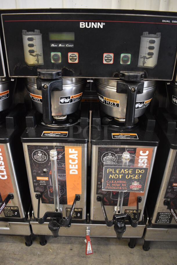2012 Bunn Model DUAL SH DBC Stainless Steel Commercial Countertop Dual Coffee Machine w/ Hot Water Dispenser, 2 Stainless Steel Brew Baskets and 2 Bunn Model SH SERVER Satellite Servers. 120/208-240 Volts, 1 Phase. 18x24x36. Tested and Working! - Image 4 of 6