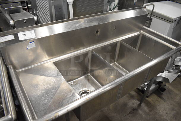 Stainless Steel 3 Bay Sink w/ Left Side Drainboard. 57x22x44.5. Bays 14x16x11. Drainboard 10x18x2 - Image 2 of 5