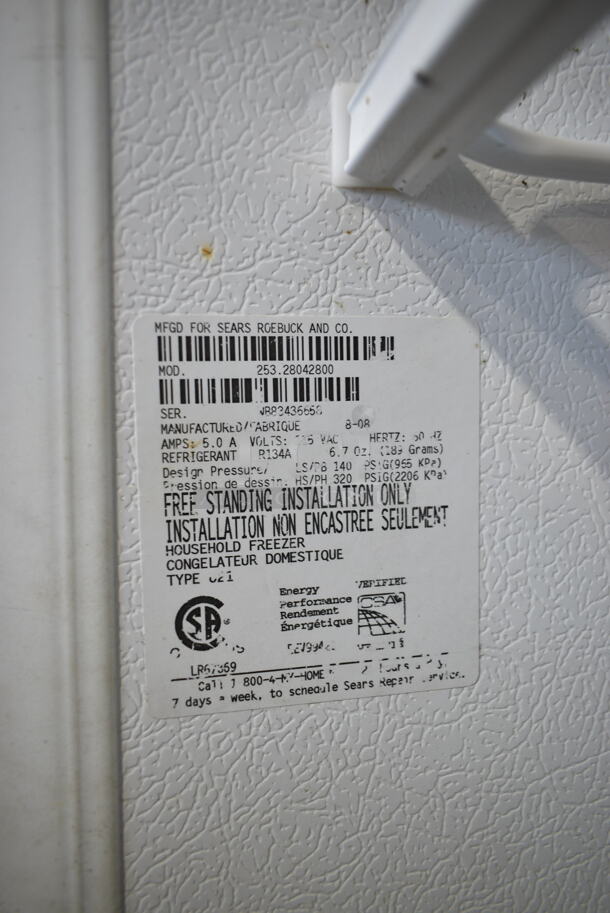 Kenmore 253.28042800 Single Door Reach In Freezer. 115 Volts, 1 Phase. Tested and Working! - Image 4 of 4