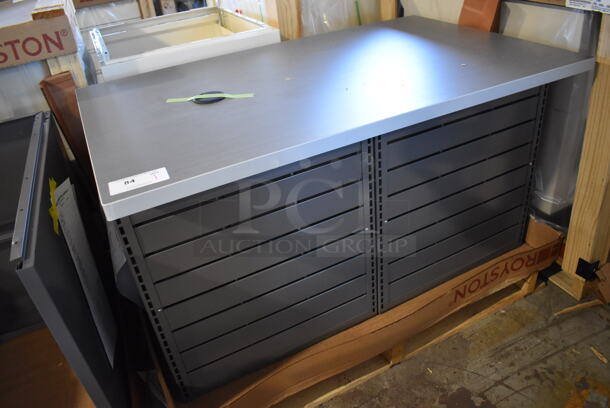 BRAND NEW! Royston Gray Metal Counter w/ Wood Pattern Countertop. 48x30x27 - Image 3 of 7