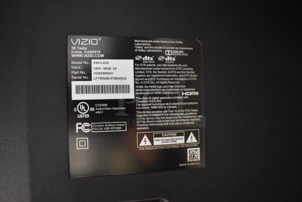 Vizio E601i-A3E 60" Television. 120 Volts, 1 Phase. Buyer Must Pick Up - We Will Not Ship This Item. Tested and Working! - Image 3 of 6