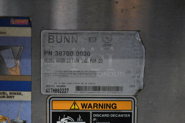 Bunn AXIOM 2/2 TWIN Stainless Steel Commercial 4 Burner Coffee Machine. 120/208-240 Volts, 1 Phase. - Image 6 of 6