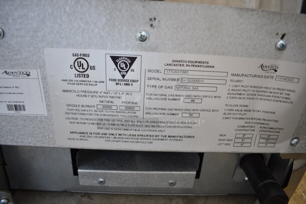 BRAND NEW SCRATCH AND DENT! 2023 Avantco 177CAG15MG Chef Series CAG-15-MG 15" Countertop Gas Griddle with Manual Controls. 30,000 BTU - Image 6 of 8