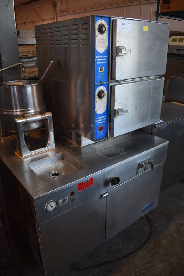 Cleveland Convection Stainless Steel Commercial Electric Powered Double Deck Steam Cabinet w/ Model TDC/2-20 Tilting Kettle. 208 Volts, 3 Phase. 42x35x62 - Image 3 of 12