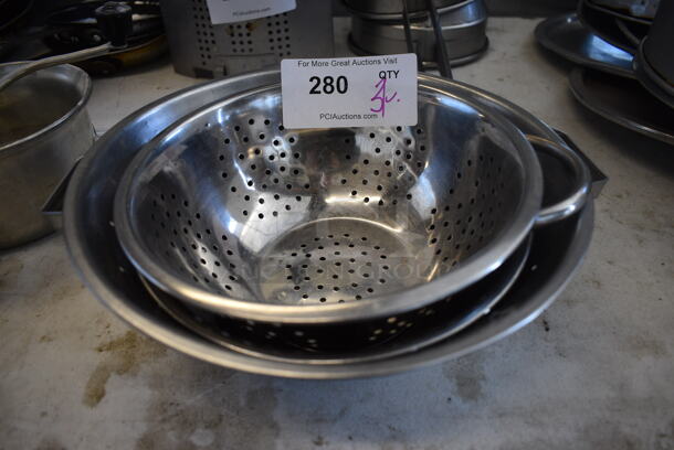 3 Various Metal Colanders. Includes 13x11.5x4.5. 3 Times Your Bid!