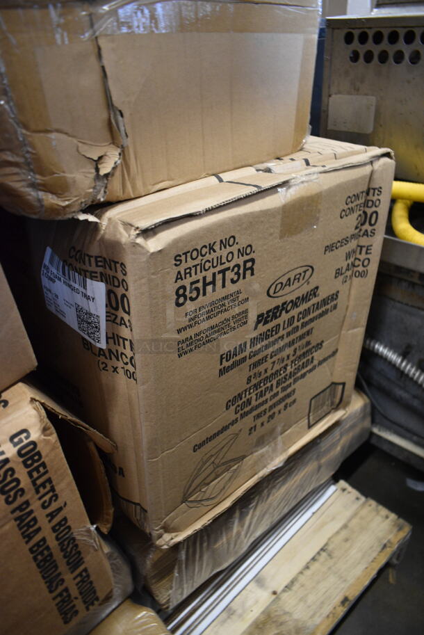PALLET LOT of 20 BRAND NEW Boxes Including 164CUSHVYCN1 Lancaster Table & Seating Vineyard Series 1" Canvas Chair and Bar Stool Cushion with Ties, Dart 85HT3R 8" x 8" x 3" White Foam Three-Compartment Square Take Out Container with Perforated Hinged Lid - 200/Case, RNP32-162388 Pelicans Snoball Cups, 485WJ7RWH Choice 7 3/4" Jumbo White and Red Wrapped Straw - 12000/Case, Dart 12B32 12 oz. Insulated White Customizable Foam Container - 1000/Case, 245CPB20WHT White Corrugated Pizza Box. 20 Times Your Bid! - Image 4 of 12
