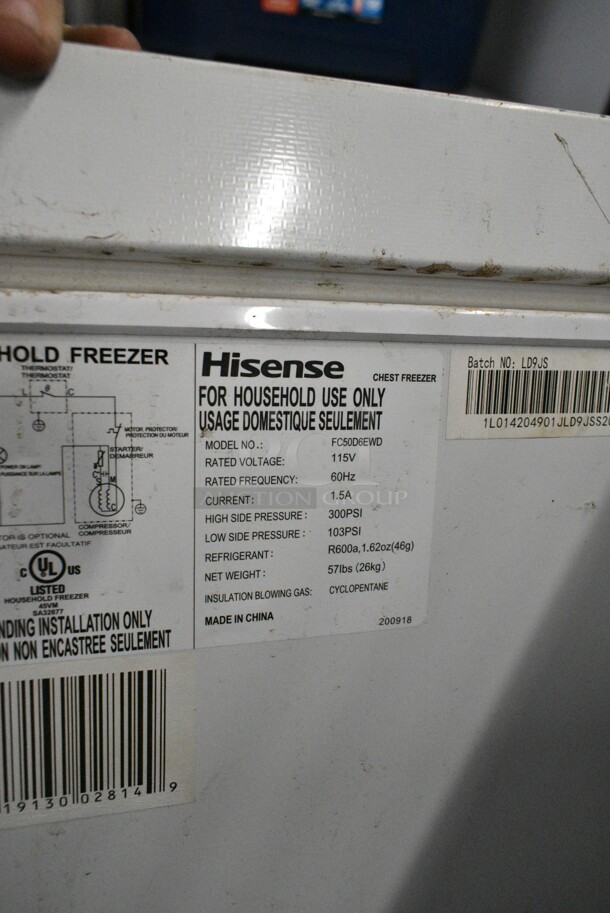 Hisense FC50D6EWD Metal Chest Freezer. 115 Volts, 1 Phase. Tested and Working! - Image 5 of 5